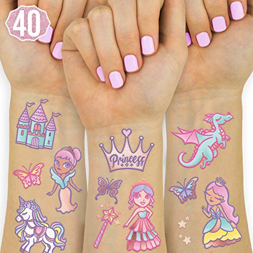 xo Fetti Princess Temporary Tattoos for Kids  30 Glitter styles  Unicorn Birthday Party Supplies Butterfly Favors  Magical Decorations