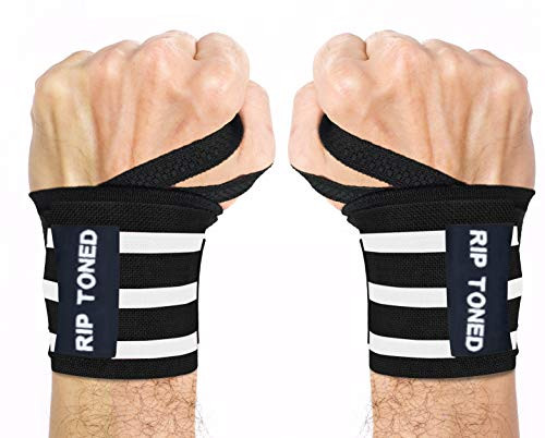 Rip Toned Wrist Wraps  18 Professional Grade with Thumb Loops  Wrist Support Braces  Men  Women  Weight Lifting Crossfit Powerlifting Strength Training  Bonus eBook BlackWhite  Stiff