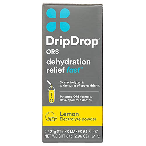 DripDrop ORS Electrolyte Hydration Powder Sticks Lemon 21g Sticks 4 Count