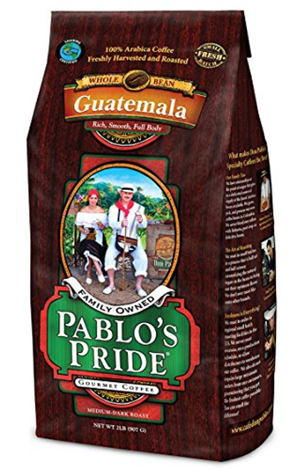 Pablo's Pride 2LB Gourmet Coffee - Guatemala - Medium-Dark Roast Whole Bean Coffee - 2 Pound (2 lb) Bag