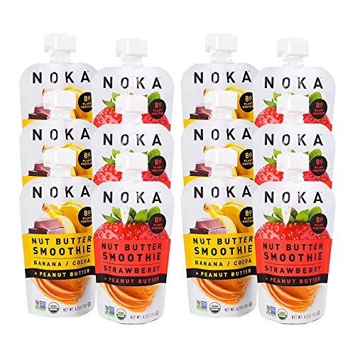 NOKA Nut Butter Smoothie Pouches  100 Organic Fruit And Nut Butter Squeeze Packs  Non GMO Gluten Free Vegan 8g Plant Protein Variety Pack Pack of 12