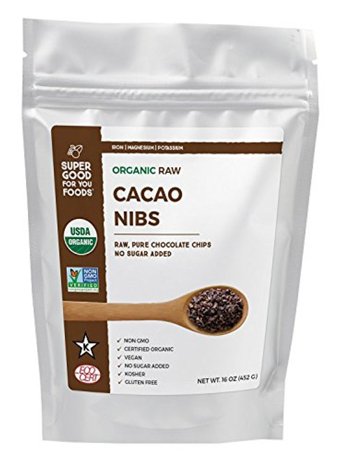 Super Good For You Foods Organic Raw Cacao Nibs GlutenFree NonGMO Vegan 16 Ounce Bag Super Good For You Foods Organic Raw Cacao Nibs GlutenFree NonGMO Vegan 16 Ounce Bag