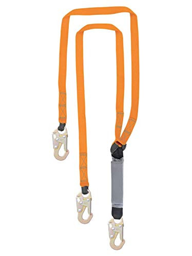 Malta Dynamics 6 Double Leg External Shock Absorbing Lanyard with 3 Steel Snap Hooks OSHAANSI Compliant