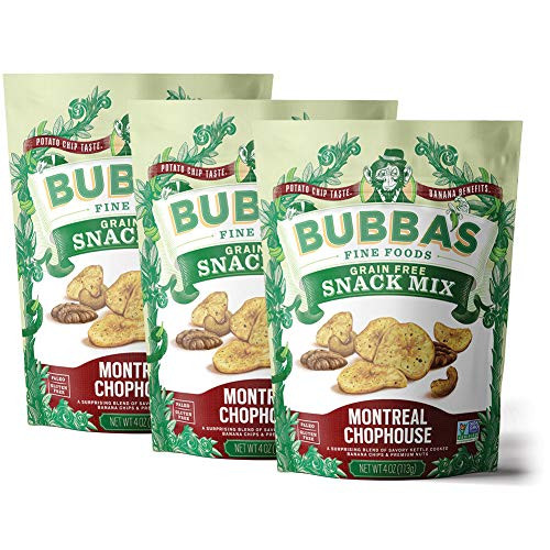 Bubbas Fine Foods Montreal Chophouse Paleo Snack Mix 4 Ounce Pack of 3 Grain Gluten Free Dairy Free NonGMO Banana Nut Mix Bubbas Fine Foods Montreal Chophouse Paleo Snack Mix 4 Ounce Pack of 3 Grain Gluten Free Dairy Free NonGMO Banana Nut Mix