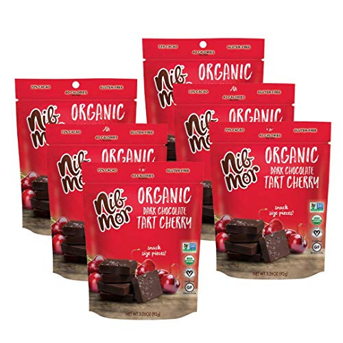 Nib Mor Organic Dark Chocolate Snacking Bites with 72 Cacao  Tart Cherries 326 Ounce Pack of 6