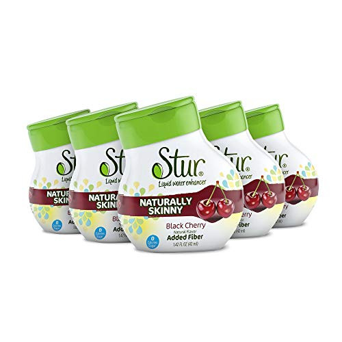 Stur  Skinny Black Cherry Natural Water Enhancer 5 Bottles Makes 100 Flavored Waters  Sugar Free Zero Calories Kosher Liquid Drink Mix Sweetened with Stevia 162 Fl Oz Pack of 5