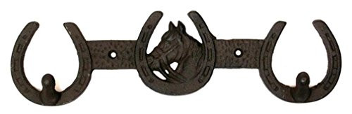 IWGAC 0170S04180 Cast Iron Horse Horseshoe 2 Hook Rack