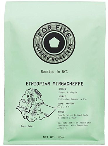 For Five Coffee Roasters Ethiopian Yirgacheffe Light Roast (Origin: Konga, Ethiopia), Ground 12oz