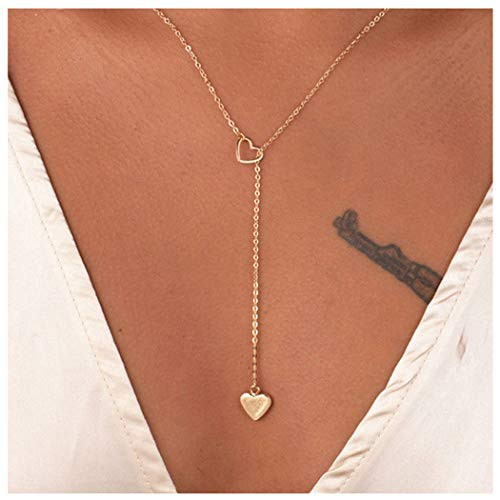 Artmiss Heart Gold YNecklace Delicate Lariat Chain Circle Pendants Bar Necklace Jewelry Choker for Women