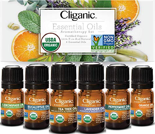 Cliganic USDA Organic Aromatherapy Essential Oils Set Top 6 100 Pure Natural  Peppermint Lavender Eucalyptus Tea Tree Lemongrass  Orange  Cliganic 90 Days Warranty