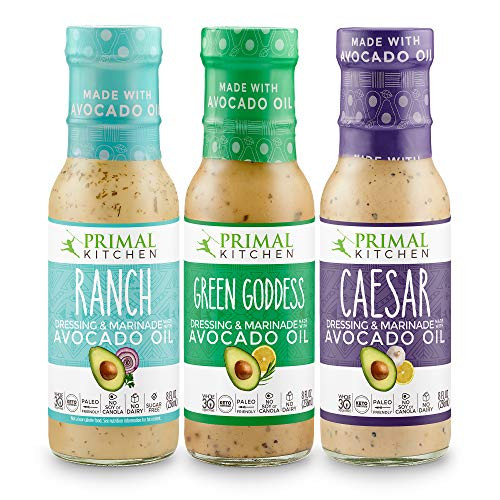 Primal Kitchen Whole 30 Avocado Oil Dressing  Marinade Ranch Caesar Green Goddess  3 Pack