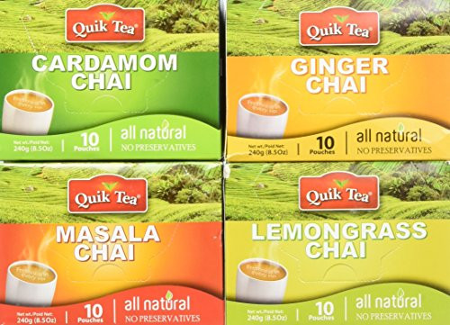 QuikTea Chai Tea Latte 4 Flavor Variety Pack CardamomMasalaGingerLemongrass 960 Gram Packaging May Vary
