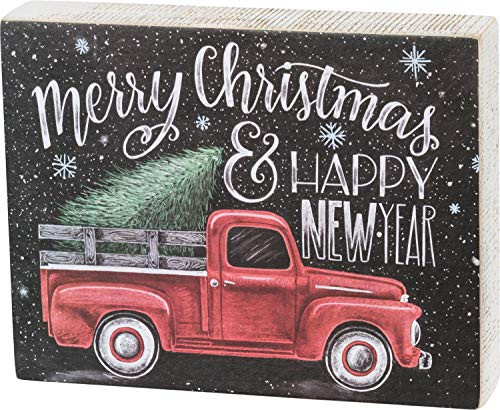 Primitives by Kathy Box Sign Merry Christmas and Happy New Year Decor