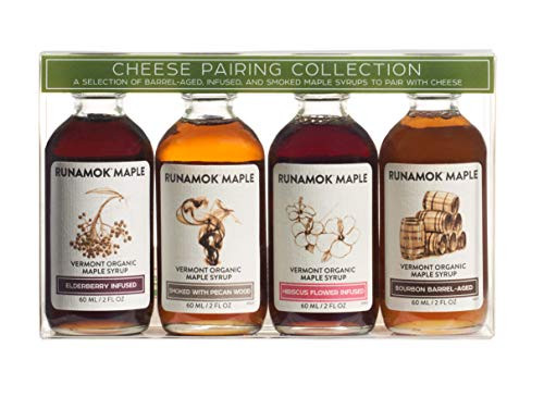 Runamok Maple Organic Vermont Maple Syrup Sampler  Cheese Pairing Collection  2 oz 4 count  60mL  Barrelaged Infused and Smoked Organic Maple Syrup Varieties