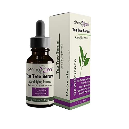 dermaXgen TEA TREE SERUM AGEDEFYING FORMULA NATURAL Vitamin C Niacinamide B3  Salicylic Acid  Hyaluronic Acid for Acne Scar Dark Spots Blemishes Pimple for clear Radiant  youthful skin 1 fl oz