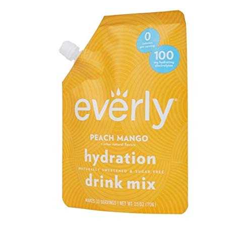 Everly Hydration  Drink Mix Powder Sugar Free Natural Sweeteners Stevia  Organic Erythritol No Calories Keto Diet Water Flavoring and Water Enhancer  Pouch 30 servings Peach Mango