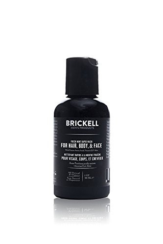 Brickell Mens Rapid Wash Natural and Organic 3 in 1 Body Wash Gel for Men 2 Ounce Fresh Mint Scent