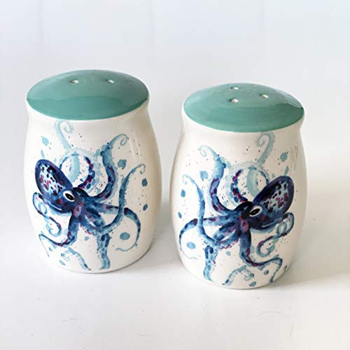Salt and Pepper Shakers  Home Ocean Decor  Cute Ceramic Octopus Novelty Set
