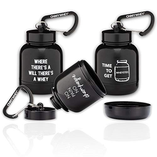 OnMyWhey  Portable Protein and Supplement Powder Funnel Keychain  Punny Variety 3Pack