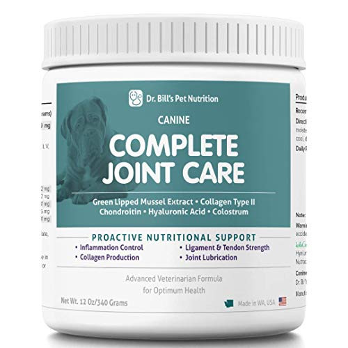 Dr Bills Canine Complete Joint Care Pet Supplement 180g  MSM Turmeric Green Lipped Mussel Extract Collagen Omega 3  Advanced Hip and Joint Supplement for Dogs with Arthritis