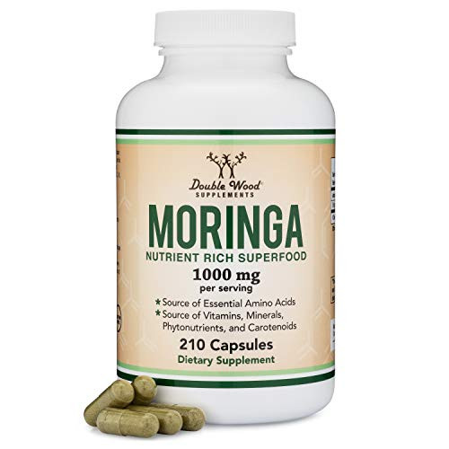Moringa Powder Capsules  Organic and Vegan 210 Count 1000mg Per Serving Amazing Green Superfood from Moringa Oleifera Leaf by Double Wood Supplements