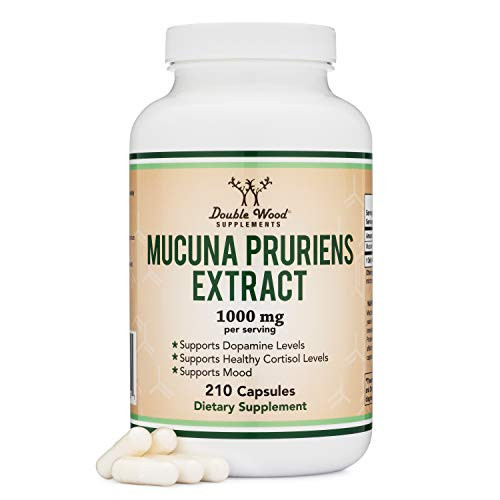 Mucuna Pruriens Extract  Dopamine Boosting Supplement  210 Capsules 1000mg Per Serving 20 L Dopa From Velvet Beans For Mood and Motivation Support by Double Wood Supplements