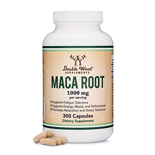Maca Root Capsules Black Maca Powder  1000mg per Serving 300 Count for Men and Women Grown in Peru for Energy Mood Performance Vegan Made in USA by Double Wood Supplements