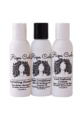 Rizos Curls Trio Travel Kit for Curly Hair Curl Defining Cream Shampoo Conditioner 2 fl oz each