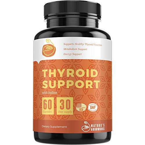 Thyroid Support Supplement with Iodine ? Nature Throid Energy Pills Metabolism Booster for Weight Loss and Focus Formula with Ashwagandha LTyrosine Magnesium  Selenium ? 60 Capsules
