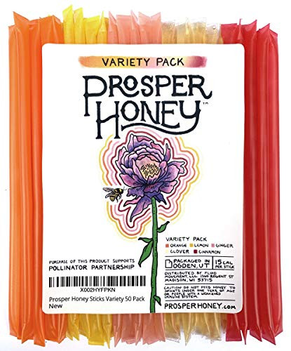 Prosper Flavored Honey Sticks 5 Flavored Sampler Pack Made with Pure American Honey and Flavored with Essential Oils 50 Pack