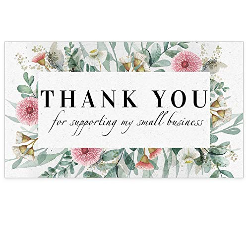 Modern 5th  Thank You for Supporting My Small Business Cards Floral and Eucalyptus35x2 Inches  100 Business Card Sized for Online Retail Store Handmade Goods Customer Package Inserts and More
