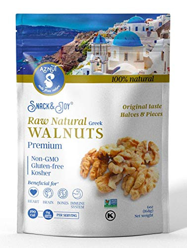 AZNUT Walnuts Halves and Pieces Compares to Organic Walnuts Extra Light Color Premium Quality 90 Halves Wild Harvest 100 Natural NON GMO Project Certified Kosher Certified Resealable Bag 1LB