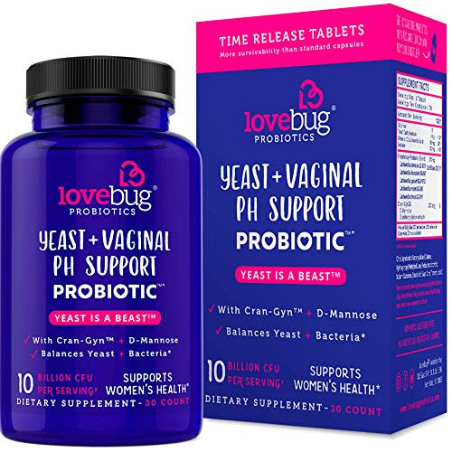 LoveBug Probiotics Complete Womens Health Vaginal Care and pH Balance Probiotic Proven Ingredients for CranGYN DMannose Promotes Urinary Tract Health Once Daily Advanced Strength 30 Tablets