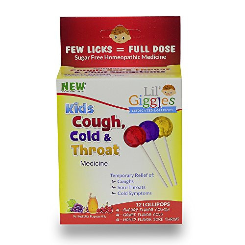 Lil Giggles Kids Cough Cold  Throat Medicated Lollipops Variety Pack  for Childrens Persistent Cough Cold and Sore Throat Homeopathic Remedy The Medicine Kids Will Love to take 12 CT