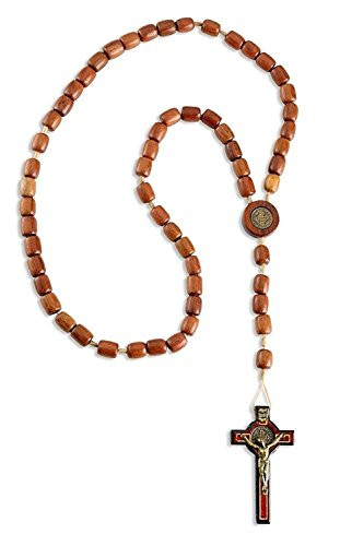 Catholica Shop Cross Necklace with Jatoba Wood Beads Rosary I Religious Wear Saint Benedict I Jatoba Cross Necklace for Men and Women I Wooden Cross Necklace for Men I Cross Necklace  20 Inch