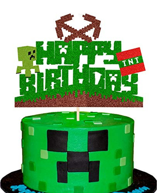 KAPOKKU Video Game Pixel Cake Topper  Pixel Miner Game Party Happy Birthday Cake Decor  Perfect for Baby Shower Childrens or Adults Birthday Party Supplies KAPOKKU Video Game Pixel Cake Topper  Pixel Miner Game Party Happy Birthday Cake Decor  Perfect for Baby Shower Childrens or Adults Birthday Party Supplies