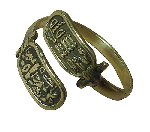 Egyptian Cartouche Finger Ring FingerRing Hieroglyphics Hieroglyphic Pharaoh Goddess Solid Brass Hand Engraved Adjustable Egypt pharaoh pharaohs Costume Jewelry Accessory Handmade