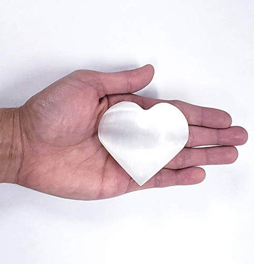MINERALUNIVERSE Natural Selenite Heart Crystal Palm Stone Worry Stone  Healing Stone  Large Crystal Selenite Spiritual Healing Massage Palmstone