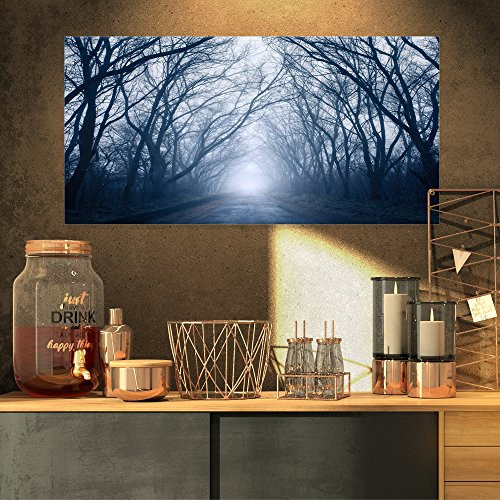Designart PT8467-32-16 Path in Dark Autumn Forest-Landscape Photo Canvas Print-32x16, 32x16, Blue Designart PT8467-32-16 Path in Dark Autumn Forest-Landscape Photo Canvas Print-32x16, 32x16, Blue