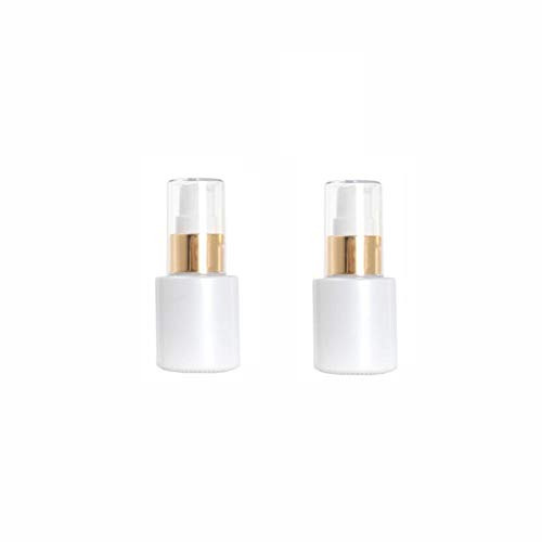 2PCS 30ml1oz Upscale Pearlescent White Glass Pump Press Bottles Lotion Dispenser Jars Vials Portable Travel Storage Containers Pot for Emulsion Essence Serum