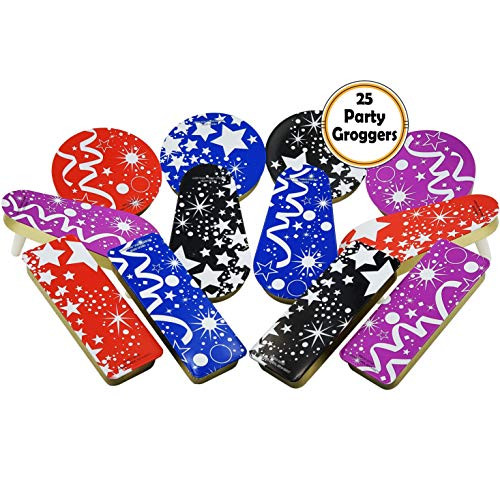 The Dreidel Company Metal Grogger Noisemaker Gragger New Years Purim Assorted Colors and Shapes 25Pack
