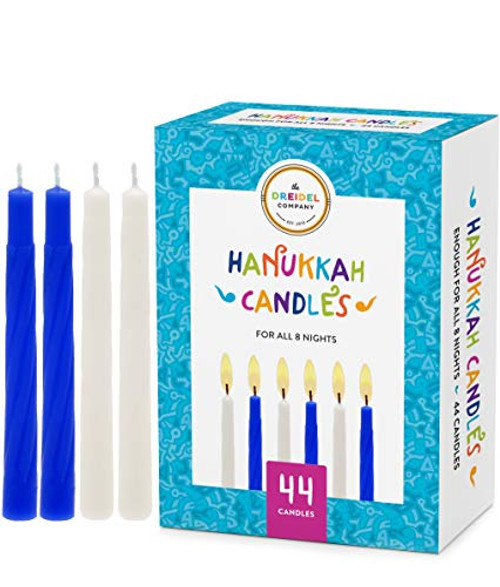 The Dreidel Company Menorah Candles Chanukah Candles 44 White and Blue Hanukkah Candles for All 8 Nights of Chanukah Single Box