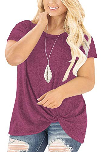 Plus Size Tees for Women Short Sleeve Tops Casual Knotted Tunics Wine Red 20W