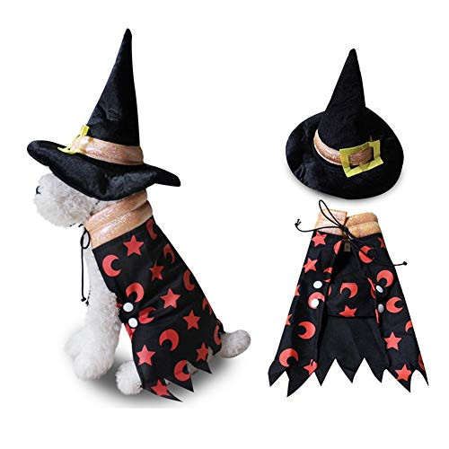Dog Wizard Costume  Wizard Cloak with Hat Pet Costume Halloween Costume Headwear Cosplay Accessories for Cats and Small Dogs
