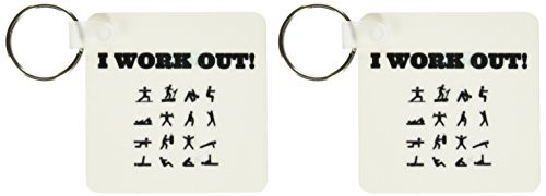 3dRose I work out, pictures of different exercises, black lettering - Key Chains, 2.25 x 4.5 inches, set of 2 (kc_172365_1)