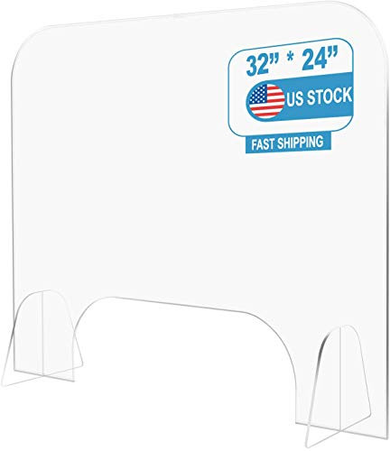 Sneeze Guard for Counter and Desk  Freestanding Acrylic Plexiglass Shield for Business and Customer Safety Portable Plexiglass Barrier Food Screen Pass Through Transaction Window 32in X 24in