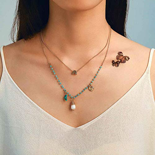 Woeoe Boho Gold Necklaces Layered Turquoise Pearl Pendant Necklace Adjustable Festival Party Beach Choker Necklaces Jewelry for Women and Girls