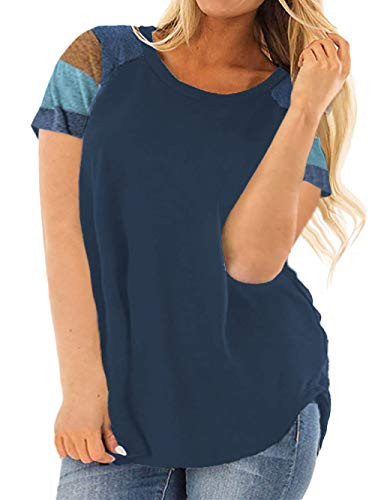 Womens Plus Size Tops Short Sleeve Tunics Color Block Tee Blouses Navy Blue 4X 26W