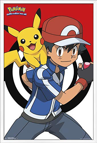 Trends International Pokemon  Ash and Pikachu 22375 x 34 White Framed Version