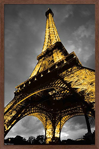 Trends International Eiffel TowerLights 22375 x 34 Mahogany Framed Version
